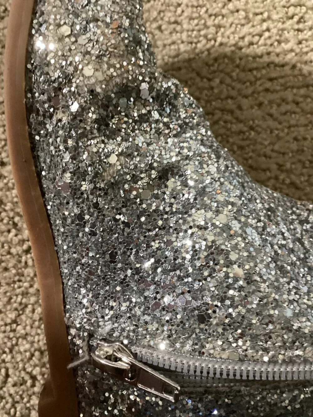 Silver glittery boots with zipper